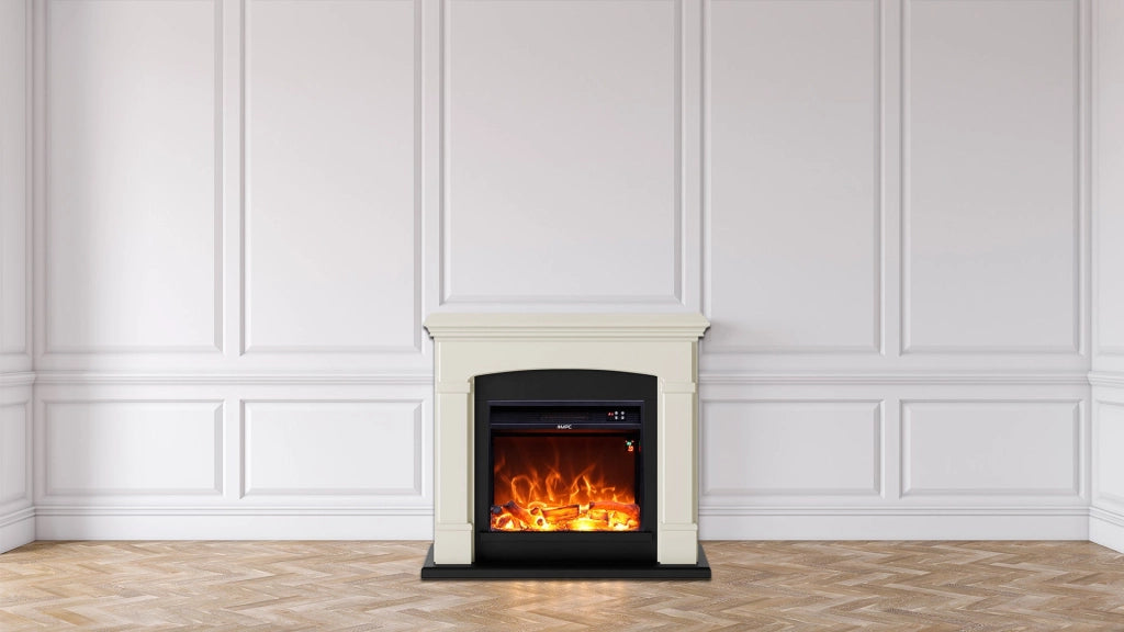 Camino Elettrico da Pavimento 107,2x95,2x24,5 cm Effetto Fiamma 1500W Sined Siena Bianco Crema
