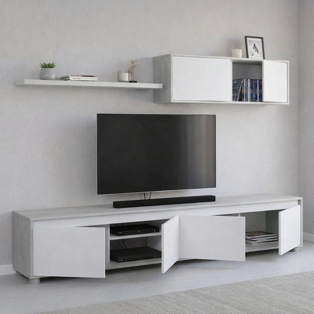 Mobile Soggiorno Amir, Parete Attrezzata 4 Ripiani, 200x41x43h cm Bianco