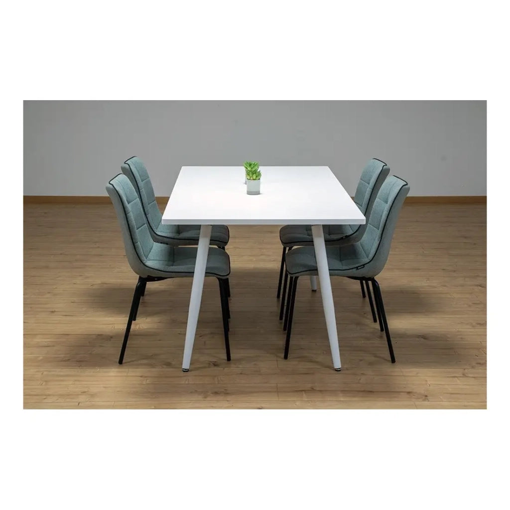Tavolo da pranzo RENNES – Rettangolare – Piano bianco e gambe in metallo – Design moderno