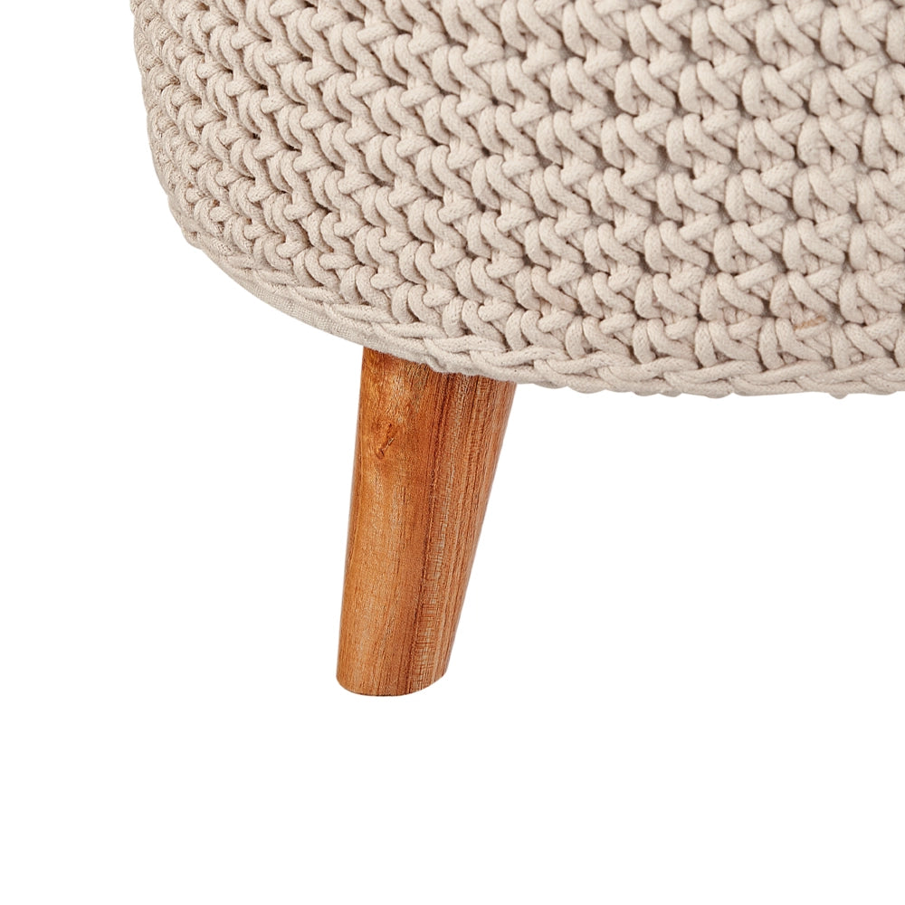 Sgabello cotone macramè beige e legno chiaro 40 cm fatto a mano boho camera da letto soggiorno cameretta