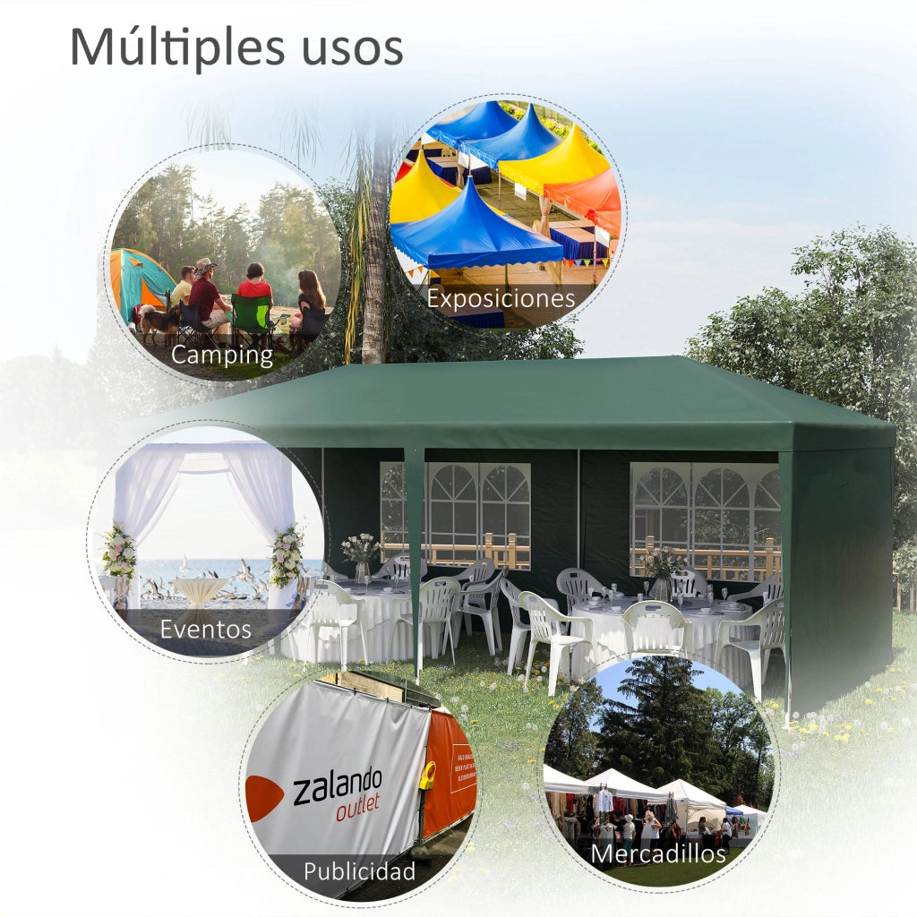 Tenda da giardino 6x3m con 4 pareti e 2 finestre ¨C zephmum ¨C Verde
