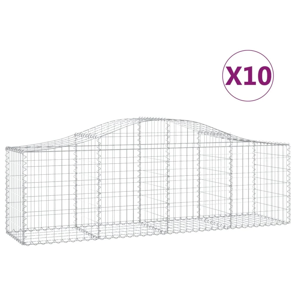 Cestini gabbioni recinzione a gabbia muro di contenimento ad arco 10 pezzi 200 x 50 x 60/80 cm ferro zincato argento 02_0040249