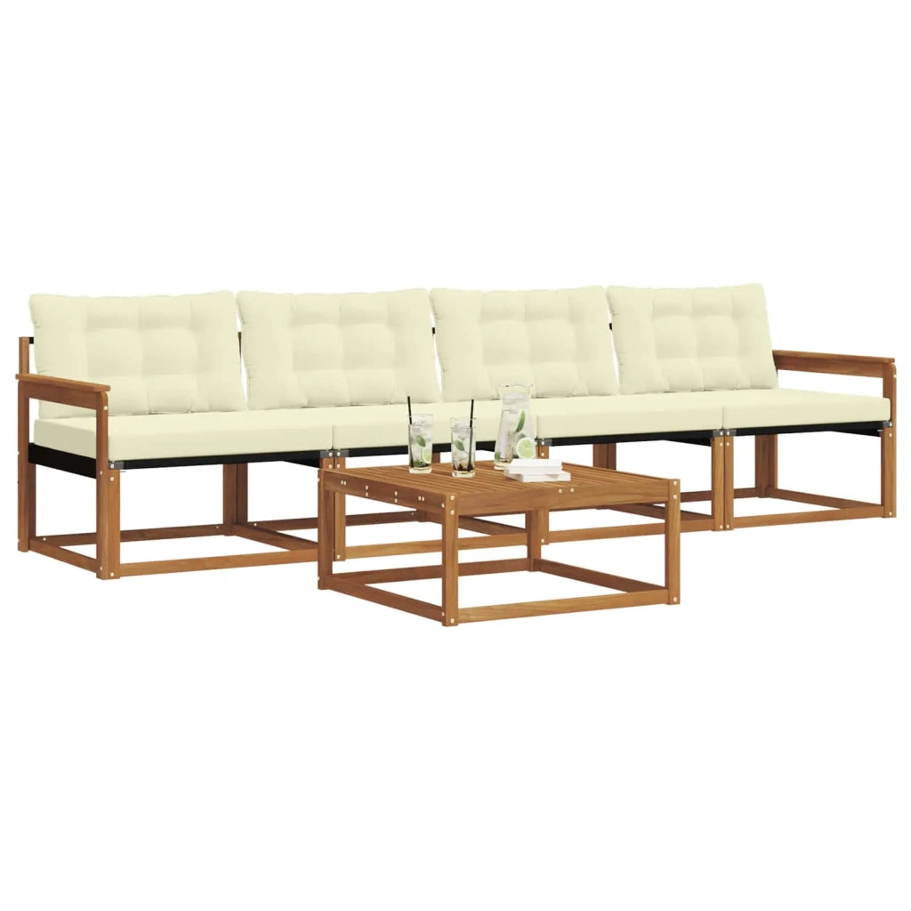 Set di divani da esterno con cuscino 5 pcs Naturale e Crema