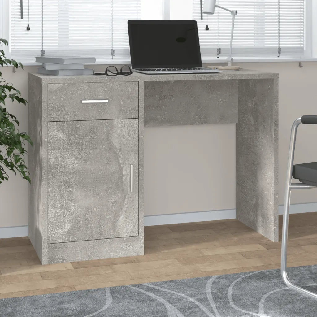 Scrivania | Tavolo da Ufficio Cassetto Grigio cemento 100x40x73cm Legno Multistrato