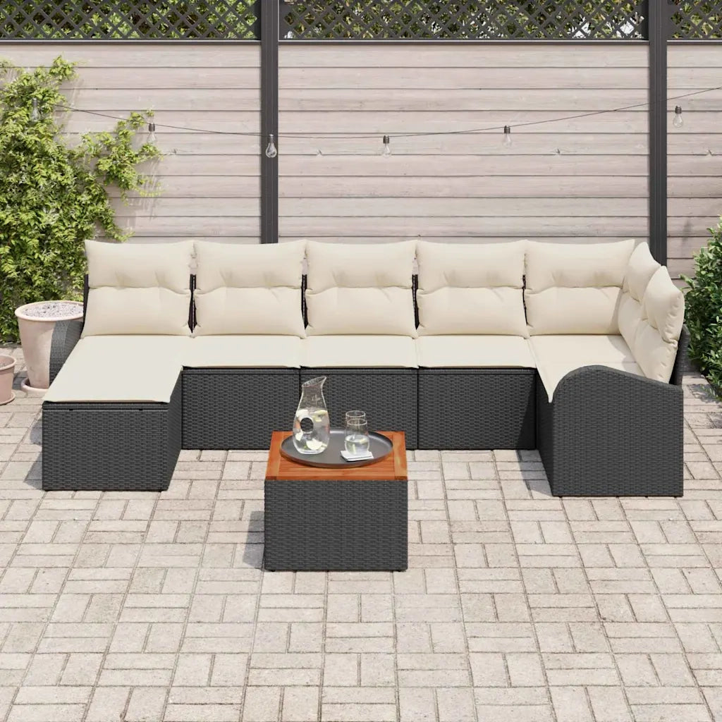 Set Divano da Giardino con cuscino 8 pcs Nero polyrattan