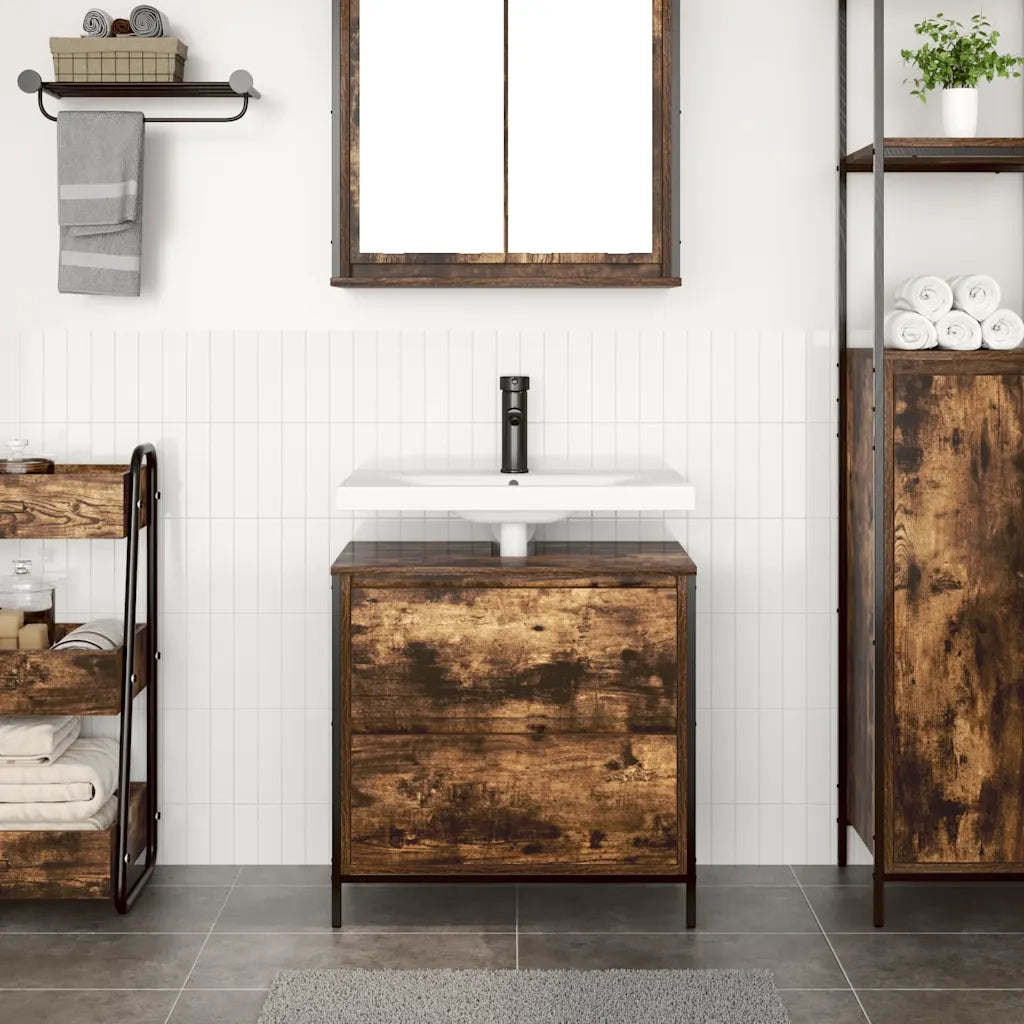 Mobile Lavabo da Bagno con Cassetti Rovere Fumo 60x34,5x60 cm 861884