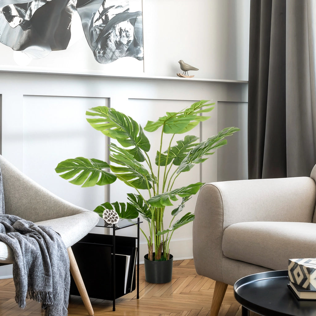 Pianta Artificiale Monstera Deliciosa Realistica ¨C zephmum ¨C 17.5x17.5x120 cm, Verde, con Vaso e Terriccio