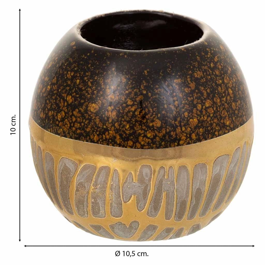 Portacandele in ceramica dorata 10,5x10,5x10h