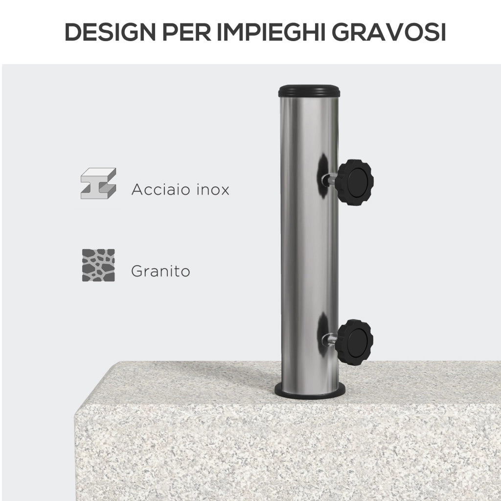 Base per Ombrellone da Giardino ¨C zephmum ¨C Grigio, Granito e Acciaio Inox, 45x22.5x40 cm