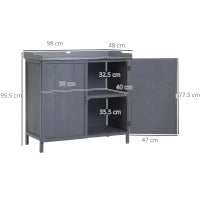 Armadietto da Esterno in Legno con Piano in Metallo e 2 Ripiani Porta Attrezzi, 98x48x95.5 cm, Grigio