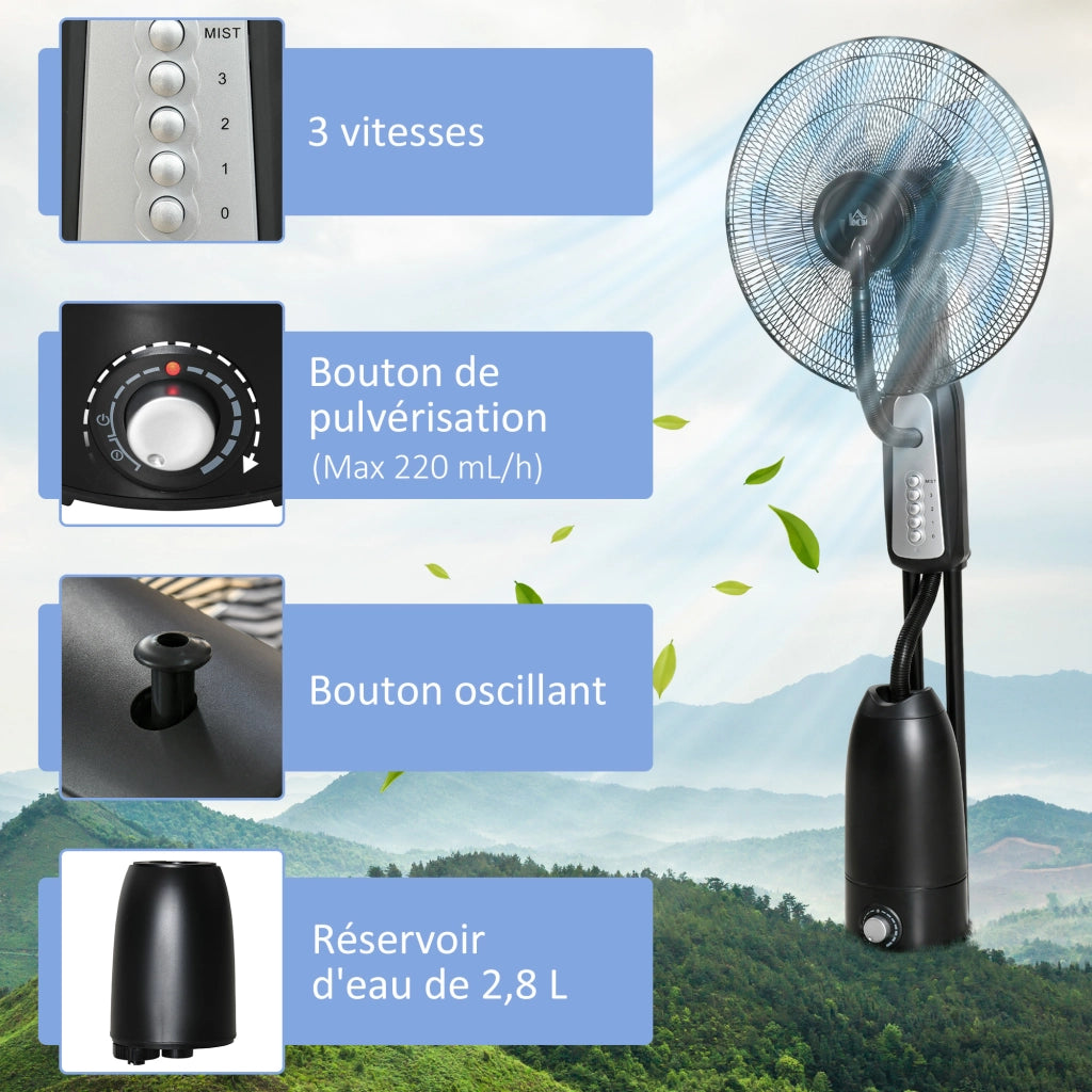Ventilatore nebulizzatore 90W con ruote ¨C zephmum ¨C grigio e nero