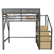 Letto a soppalco Letto Matrimoniale con Scala di sicurezza e Ripiano modulabile 140×200 cm; senza materasso; Nero