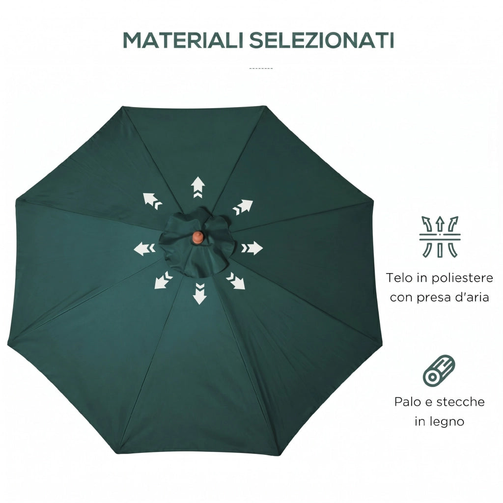 Ombrellone da Giardino ¨C Zephmum ¨C Verde 300x250 cm Legno