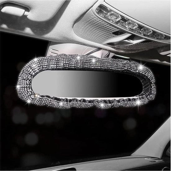 Decorazione interno auto per donna - copertura retrovisore con diamanti strass - bianca.