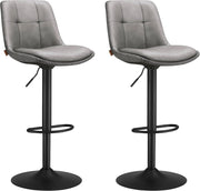 VASAGLE Set di 2 Sgabelli da Bar, Sedie da Bar Girevoli Regolabili in Altezza, PU Trapunta, Sedie da Cucina con Schienale e Poggiapiedi, Sala da Pranzo, Bancone, Acciaio, Grigio Tortora LJB095G01
