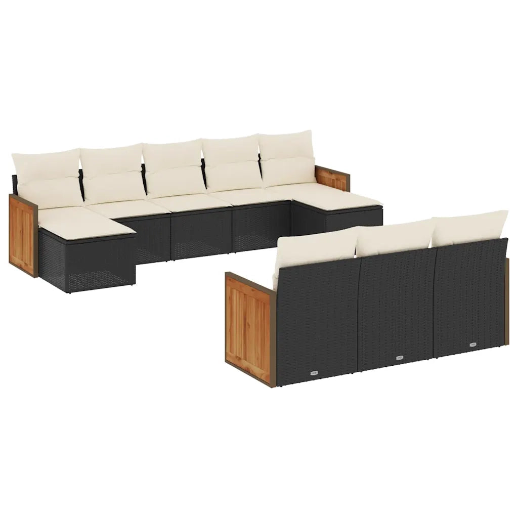 Set Divani da Giardino 10pz con Cuscini in Polyrattan Nero