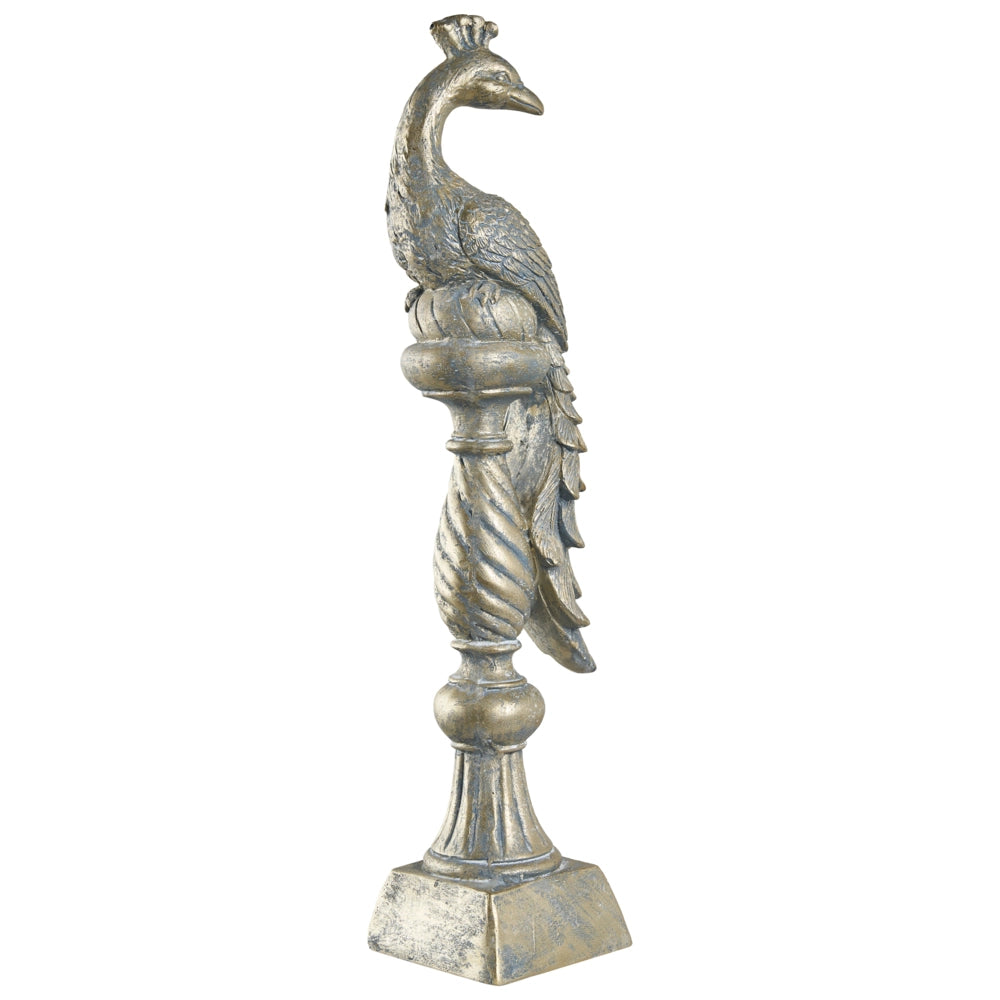 Statuetta decorativa da giardino elemento d'arredo in MgO pavone per interni ed esterni tema pasquale decorazione artigianale dorata