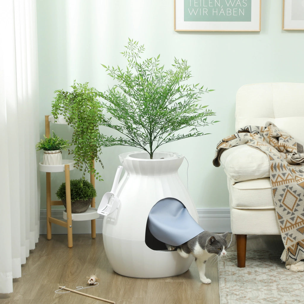Lettiera Chiusa per Gatti a Forma di Vaso 50x48,5x58,7 cm in ABS e Acciaio Inox Bianco