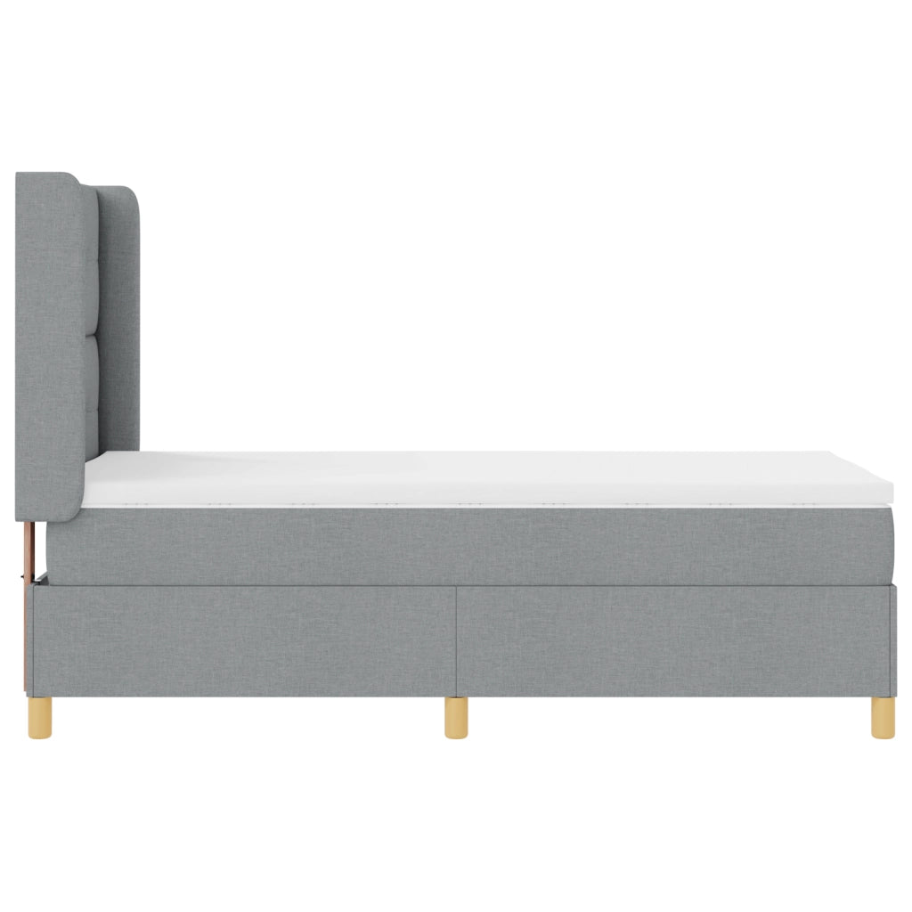 Letto Box Spring con Materasso e Luce LED Grigio Chiaro 90x190 cm Tessuto