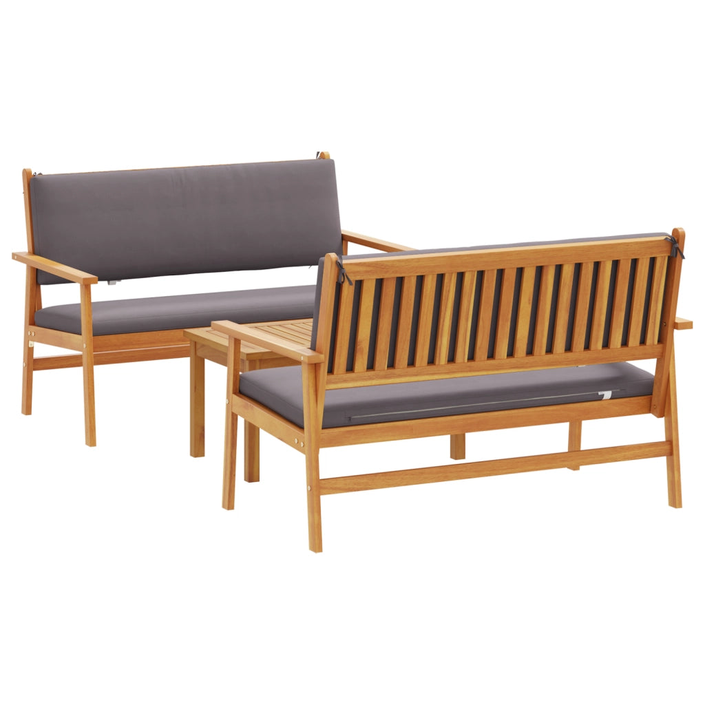 Set di divani da giardino a 3 pezzi con cuscini in legno massello di acacia