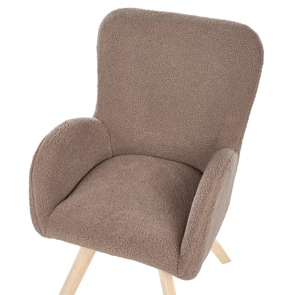 Sedia da salotto Marrone Boucle Rivestimento Solido Sedia da club moderna con braccioli Gambe in legno