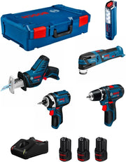 KIT 5 OUTILS Bosch Professional : GSR 12V15 + GOP 12V28 + GDR 12V105 + GSA 12V14 + GLI 12V300 + 3x2,0Ah + Chargeur,XLBoxx-061599