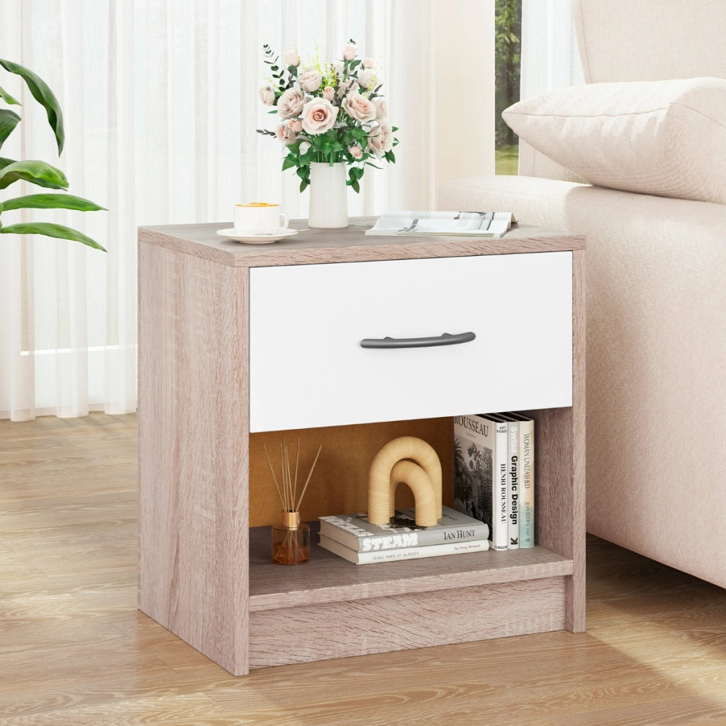 Comodino con cassetto ripiano apertoper soggiorno camera da letto-Tavolino da notte compatto per piccoli spazi Noce chirao
