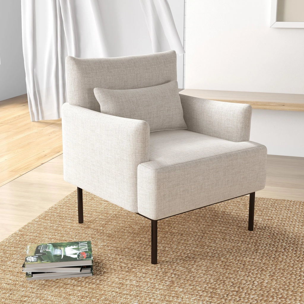 EasyComfort Poltrona Moderna d'Arredo con Cuscino Extra, in Tessuto Effetto Lino e Acciaio, 73x81x82 cm, Bianco Crema