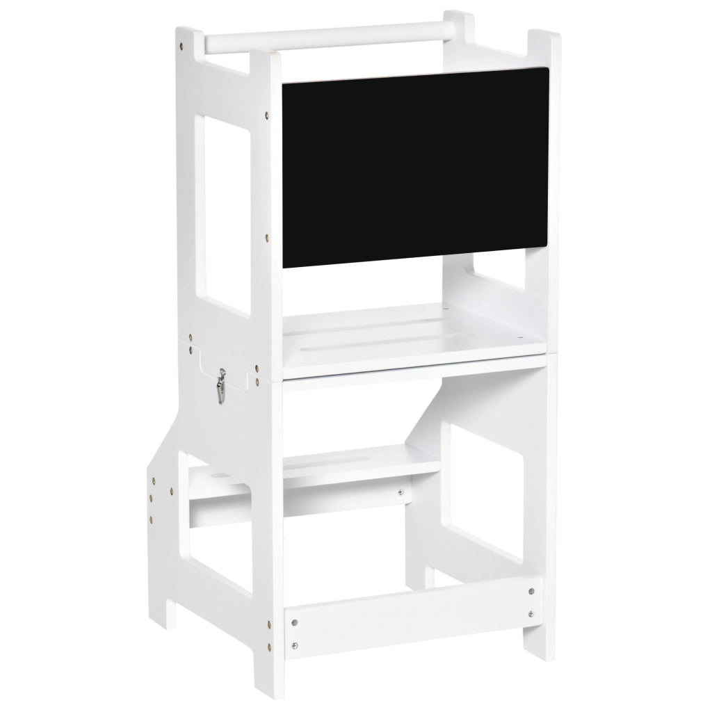 EasyComfort Scala Montessori 2 in 1 in MDF Staccabile, con Sgabello, Lavagna Inclusi, per Bambini 3-6 Anni, Bianco