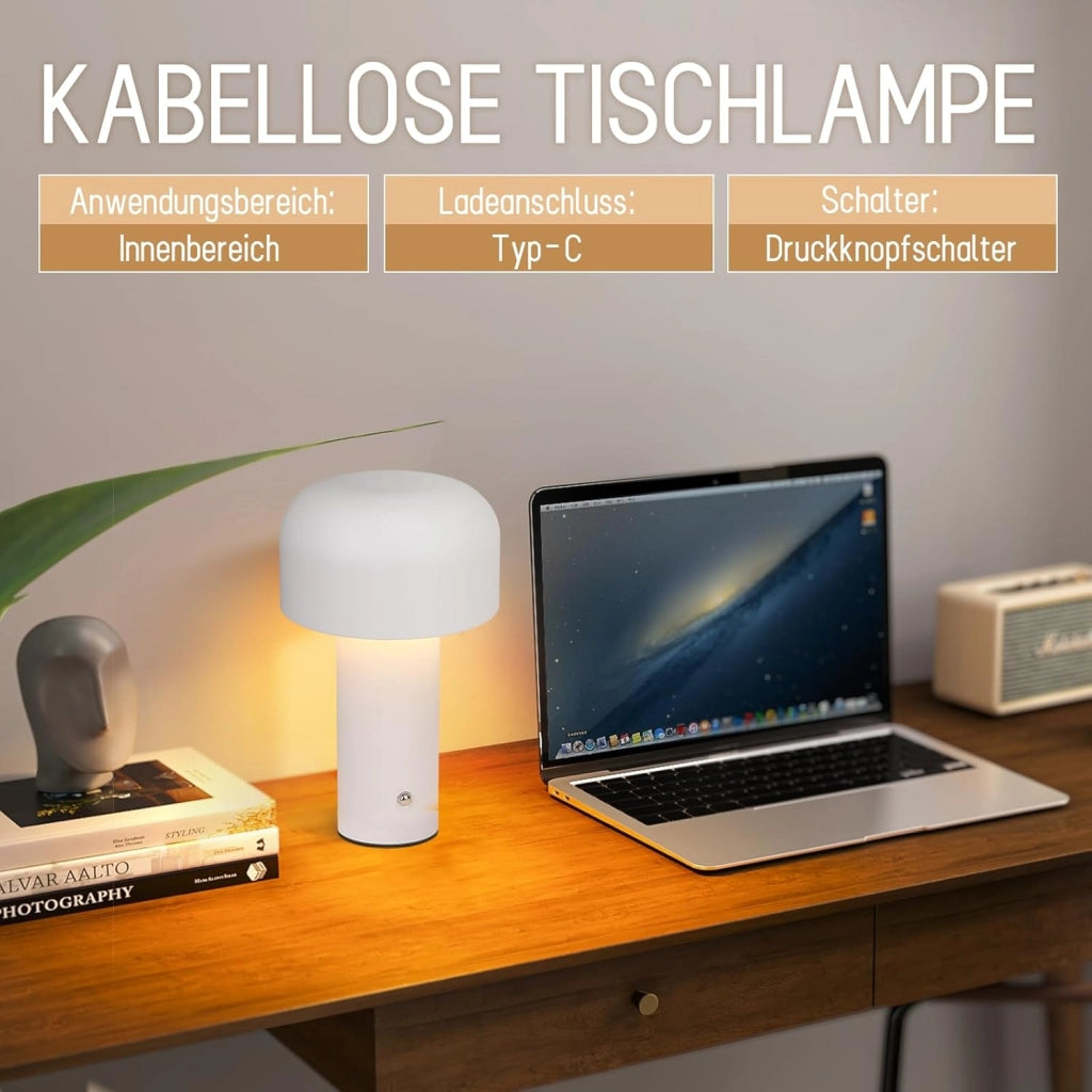ZMH Lampada da tavolo LED wireless metallo moderna 2W batteria ricaricabile dimmerabile per soggiorno