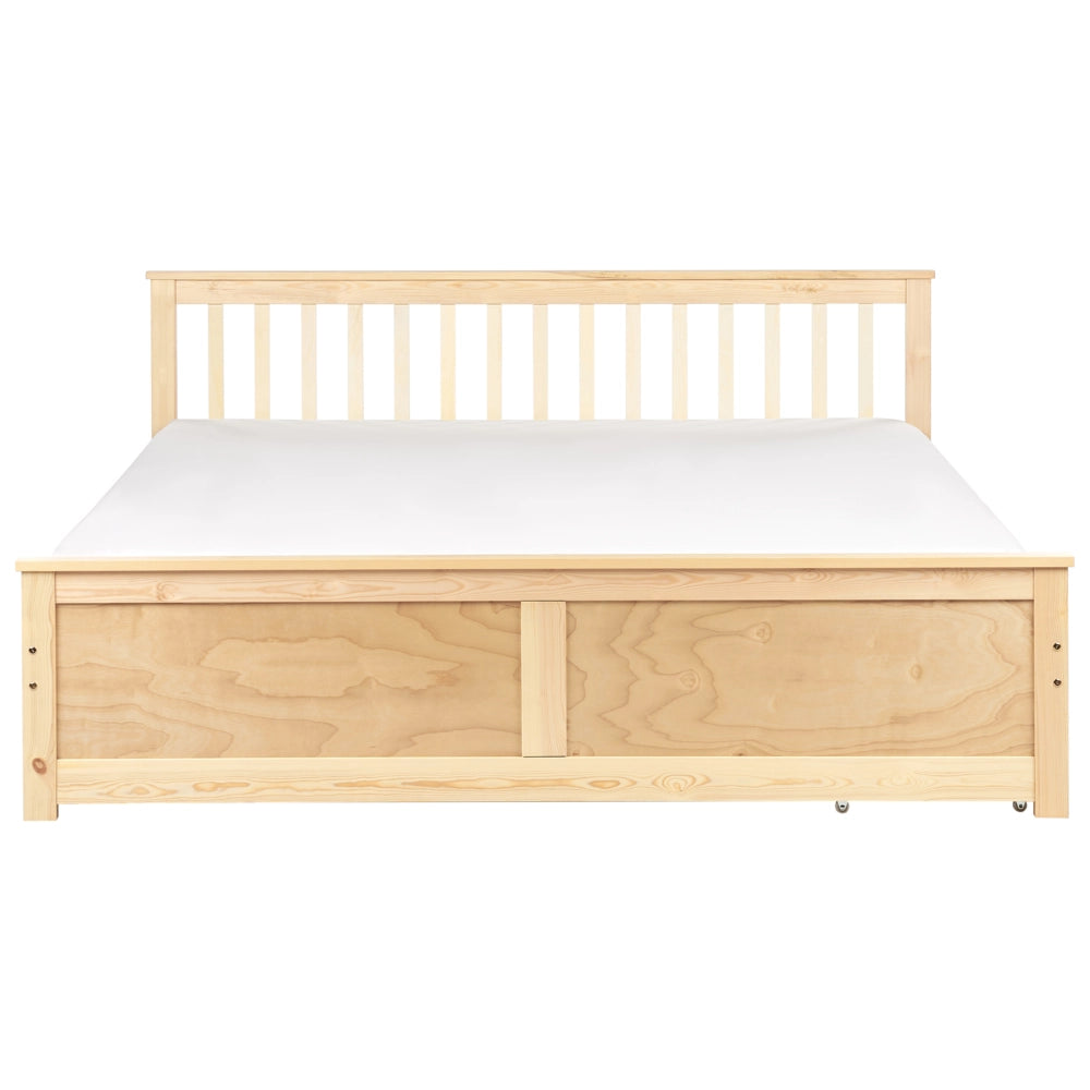 Letto matrimoniale Legno di Pino chiaro con Rete a Doghe con 2 cassetti 180 x 200 cm Testiera a doghe minimalista