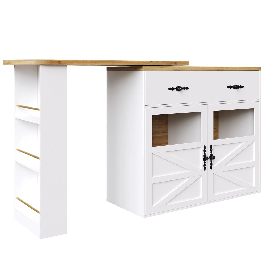 Tavolo bar 138-204x39x104 cm girevole con spazio contenitore in MDF bianco