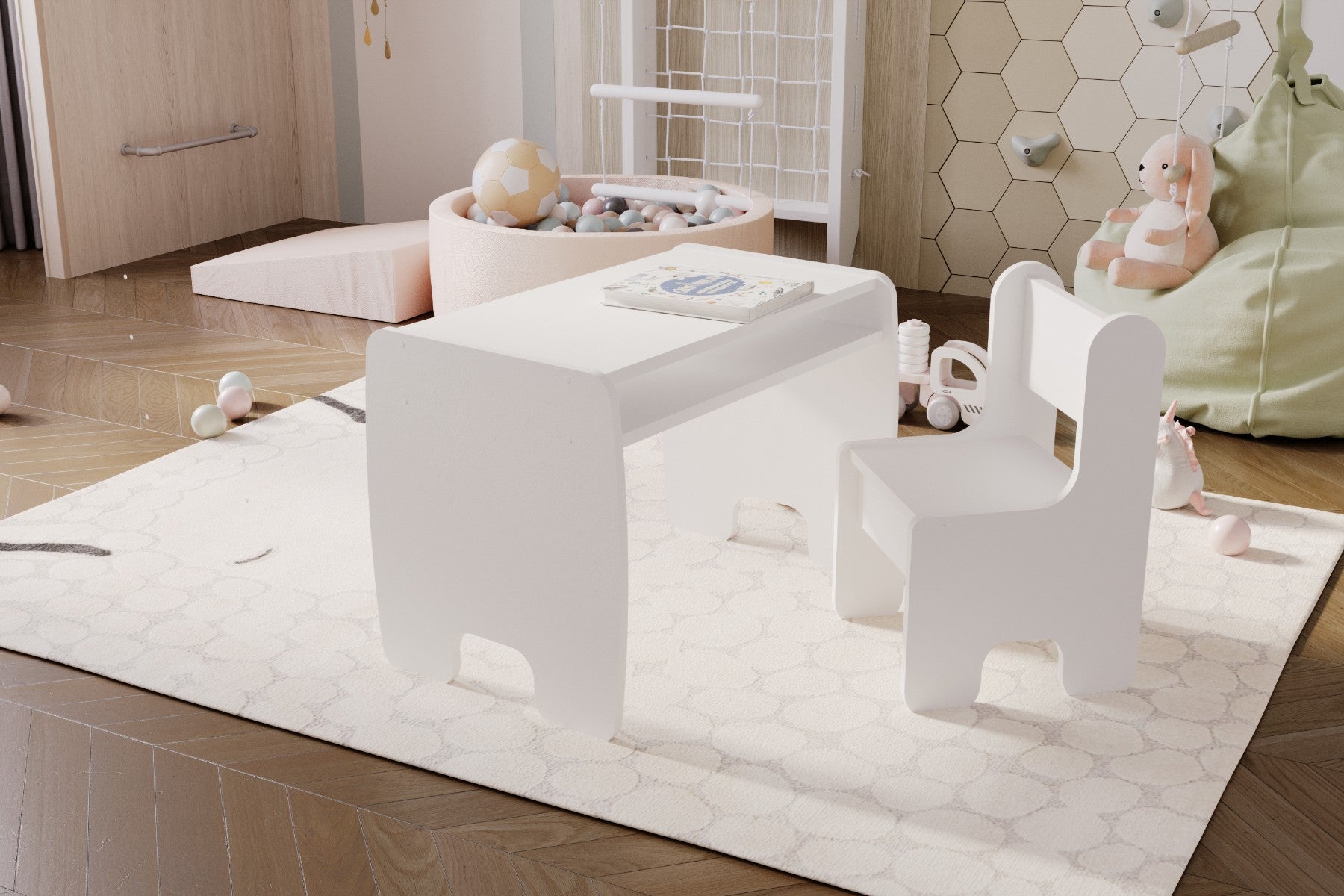 Set per bambini TIMI: tavolo + sedia - bianco