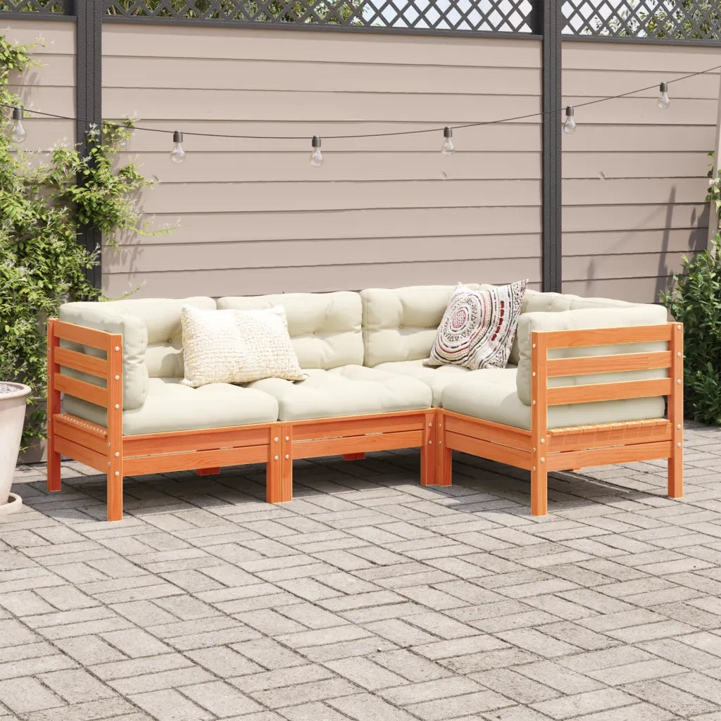 Set Divani Giardino 4pz con Cuscini Marrone Cera Massello Pinocod mxl 93042