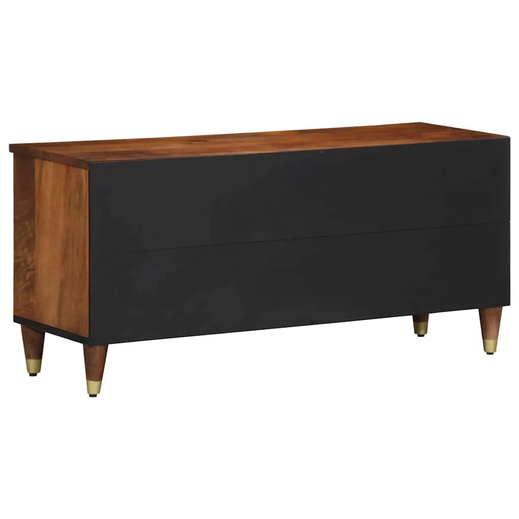 Mobile porta TV rettangolare moderno con pratico contenitore 100 x 33 x 46 cm in legno massello di mango color miele 02_0057875