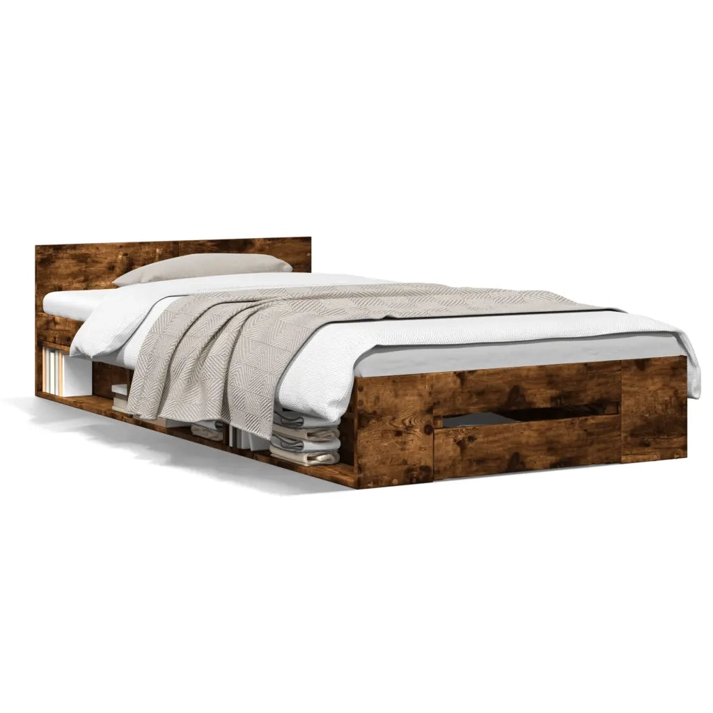 Giroletto con Cassetto Rovere Fumo 90x200 cm Legno Multistrato
