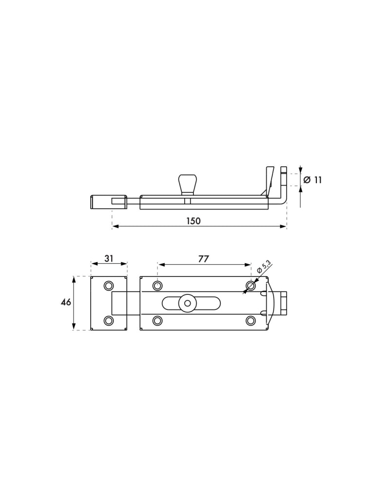 Chiavistello lucchettabile con portalucchetto 150 mm, zincato – THIRARD