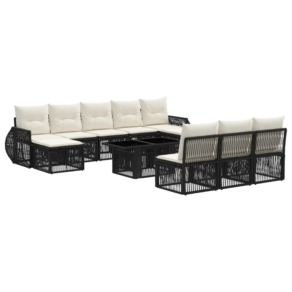 Set Divano da Giardino 11 pz Nero e Bianco Crema polyrattan 3436999