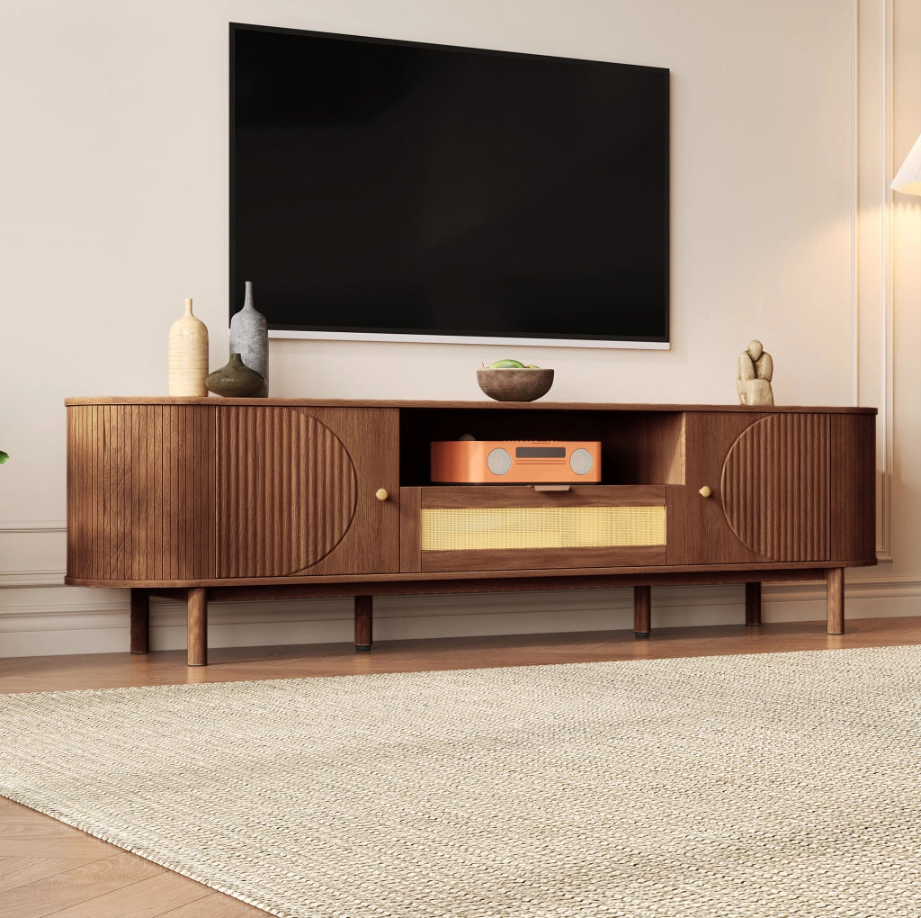 MOBILE TV 175x36x51 cm MDF Noce con ante semicircolari e cassetti
