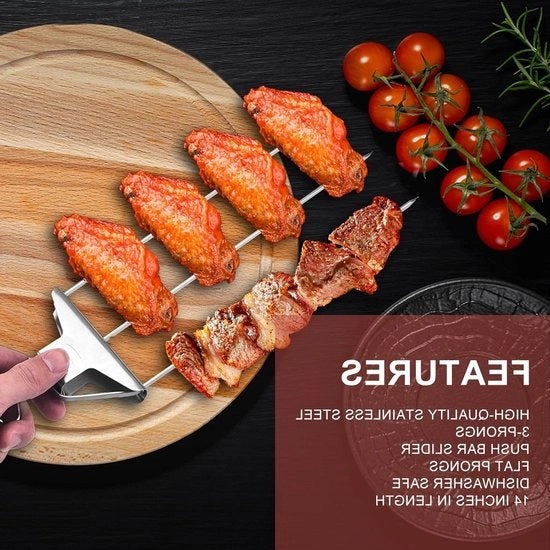 Barbecue spiedini in acciaio inossidabile - 355 cm - spiedini con regolatore di posizione - 3 forchette - spiedini piatti per carne - feste barbecue - esterno - giardino - tipo A