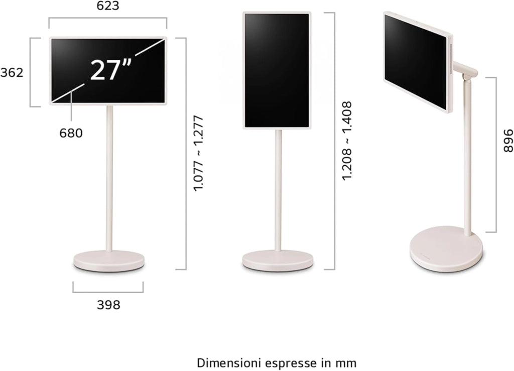 LG StanbyME 2 27LX6TDGA, Schermo Portatile Touchscreen 27'' Orientabile, Monitor Touch con Base a Stelo con Rotelle, Batteria Integrata 4 ore, Wi-Fi, webOS, Dolby Vision, Dolby Atmos, HDMI, USB-C 2025