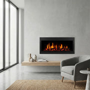 SINED Caminetto decorativo incasso nero in acciaio con vetro temperato fiamma olografica stereoscopica a basso consumo 10-50W controllo remoto e pannello integrato dimensioni 742x445x320 mm - CAMIN