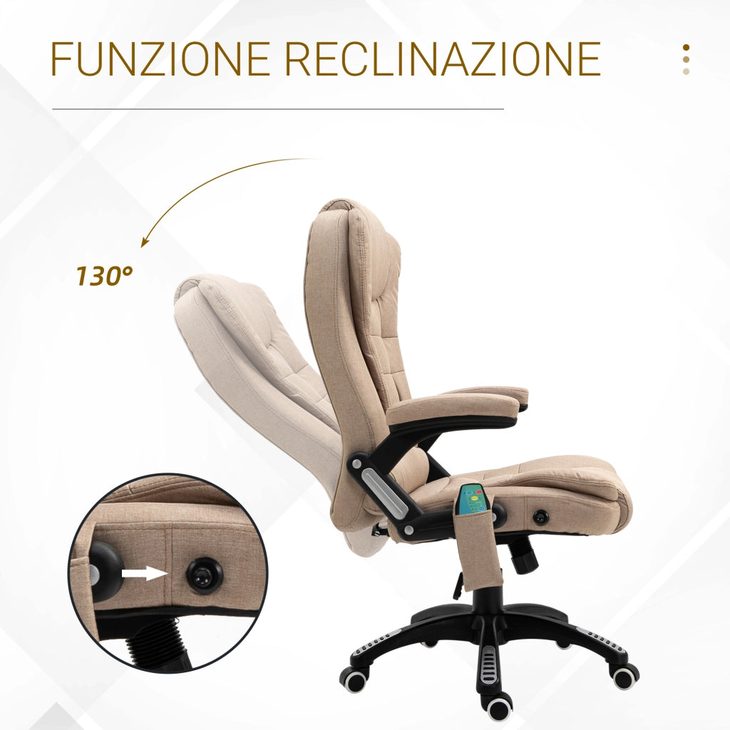 Poltrona Massaggiante Reclinabile con Riscaldamento e Altezza Regolabile ¨C Zephmum ¨C Beige