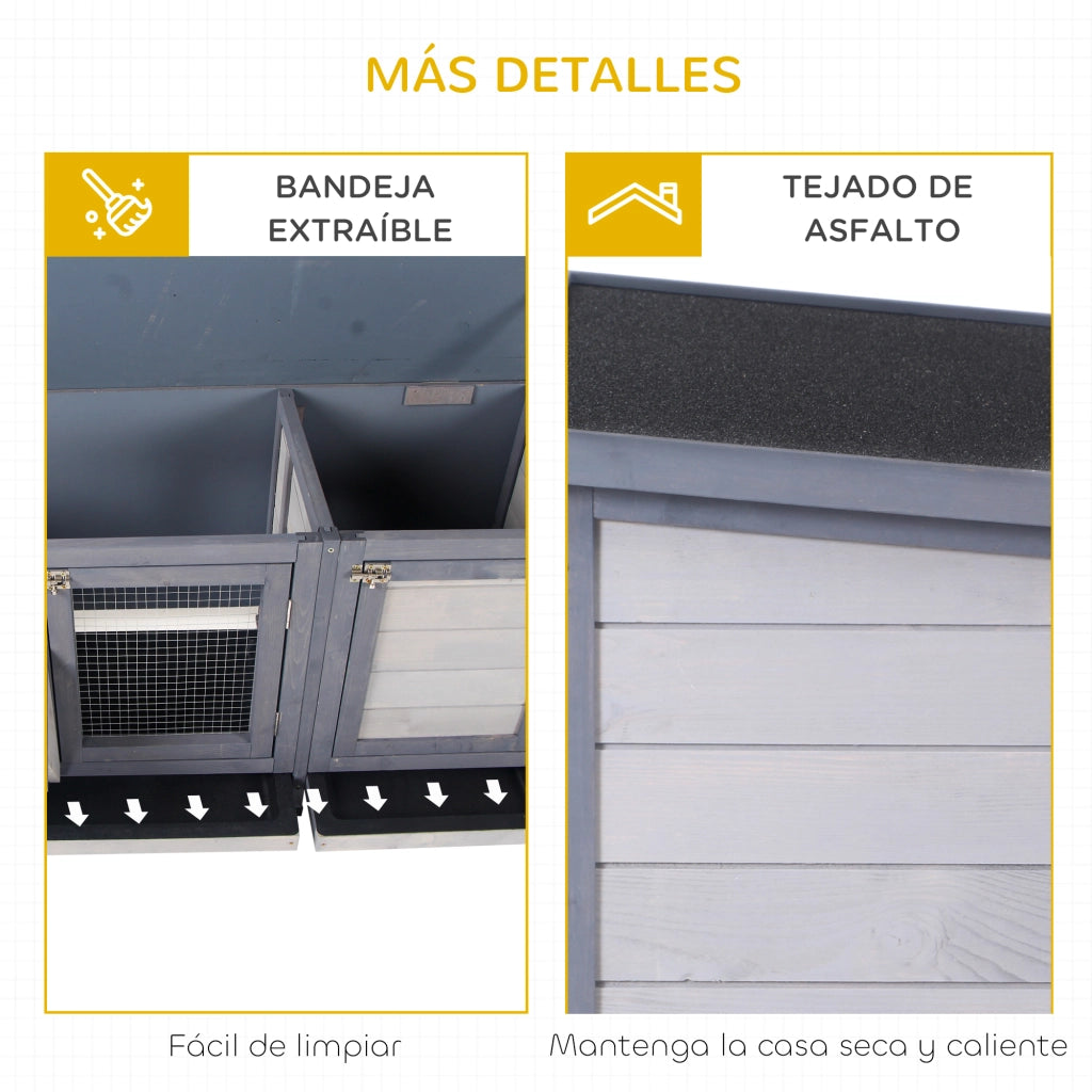 Gabbia per Conigli con Tetto in Catrame e Vassoio Estraibile ¨C zephmum ¨C 112x50x54 cm Grigio