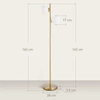 Lampada da Terra con 2 Luci e Paralumi a Sfera, Interruttore a Pedale e Attacco E27, Ø28x165 cm, Oro