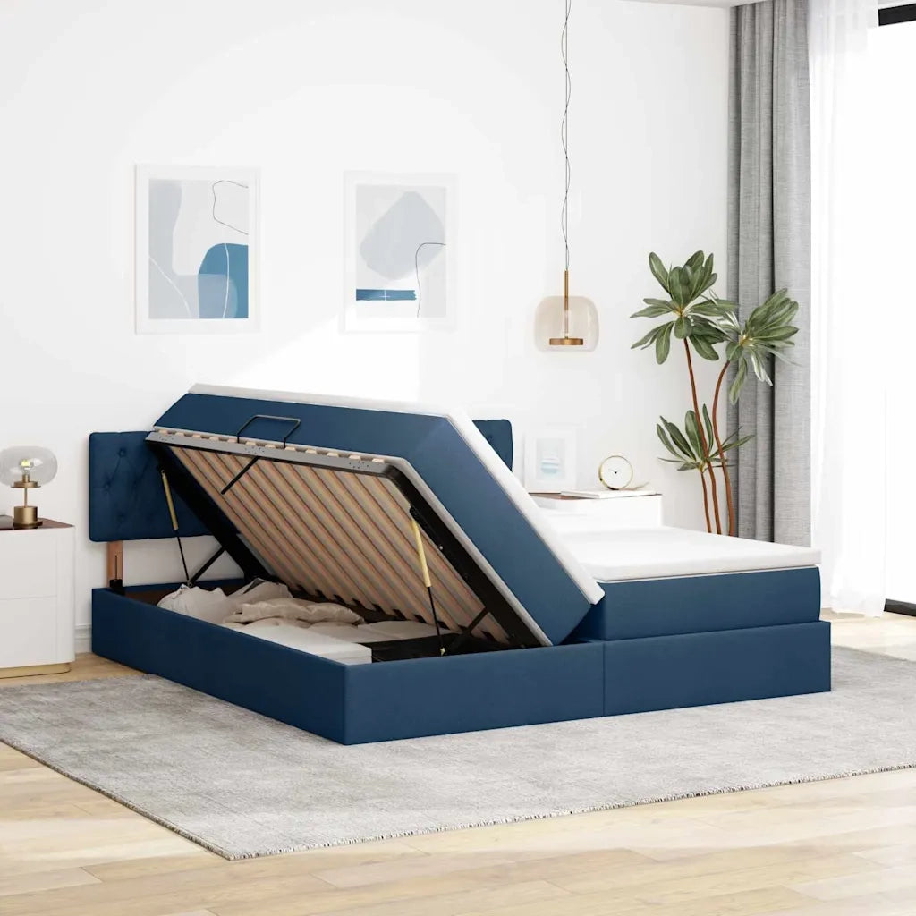 Letto con Contenitore Blu 180 x 200 cm Pelle Sintetica