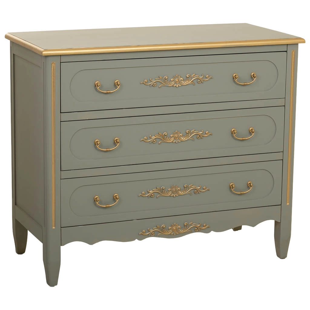 Cassettiera in legno con 3 cassetti verdi, 90x42x76h cm