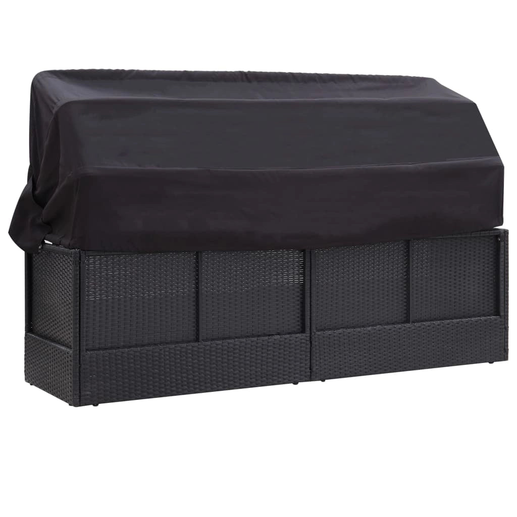 Divano letto da esterno con baldacchino in resina intrecciata nera 02_0012024
