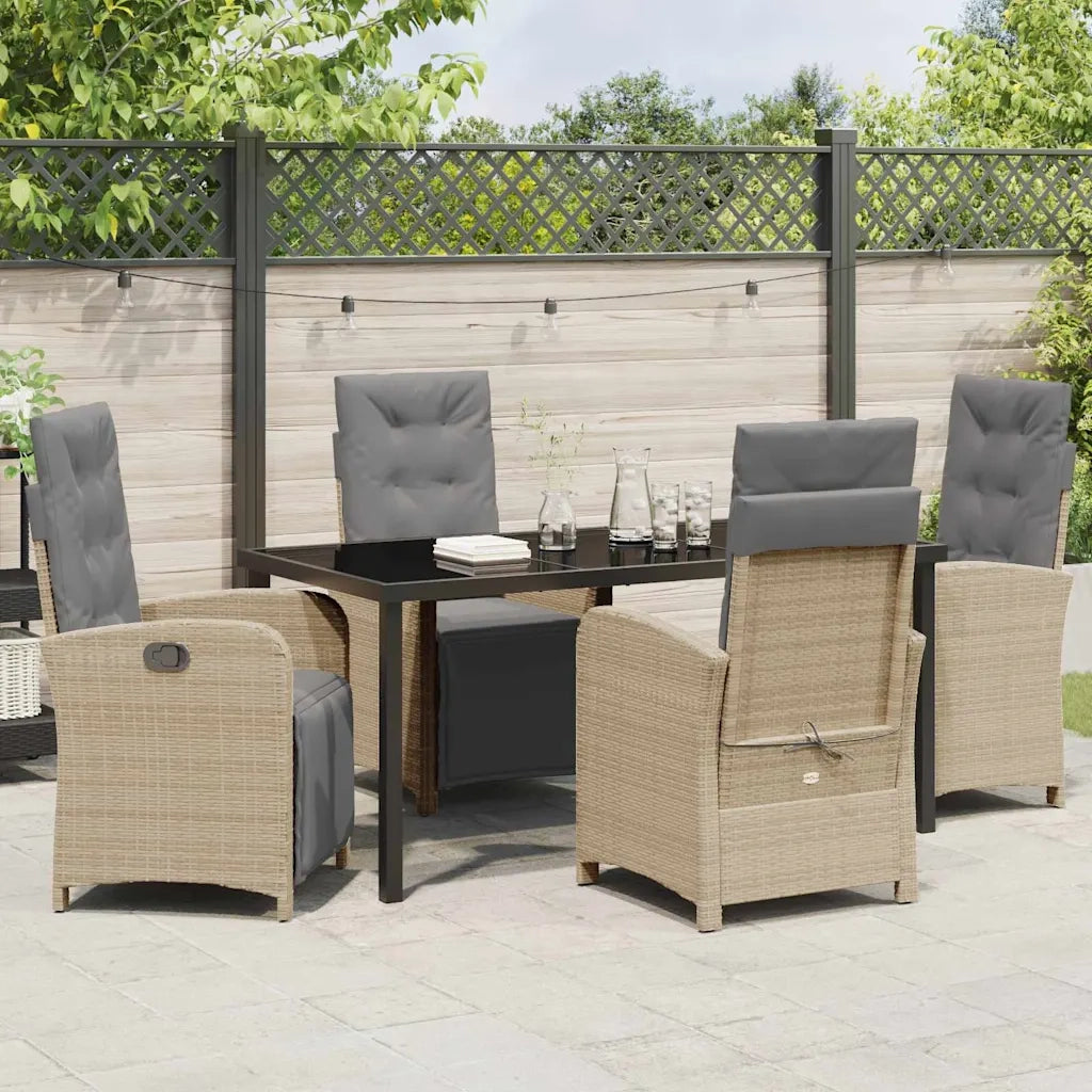 Set da Pranzo per Giardino con cuscino 5 pcs Beige polyrattan 3380340