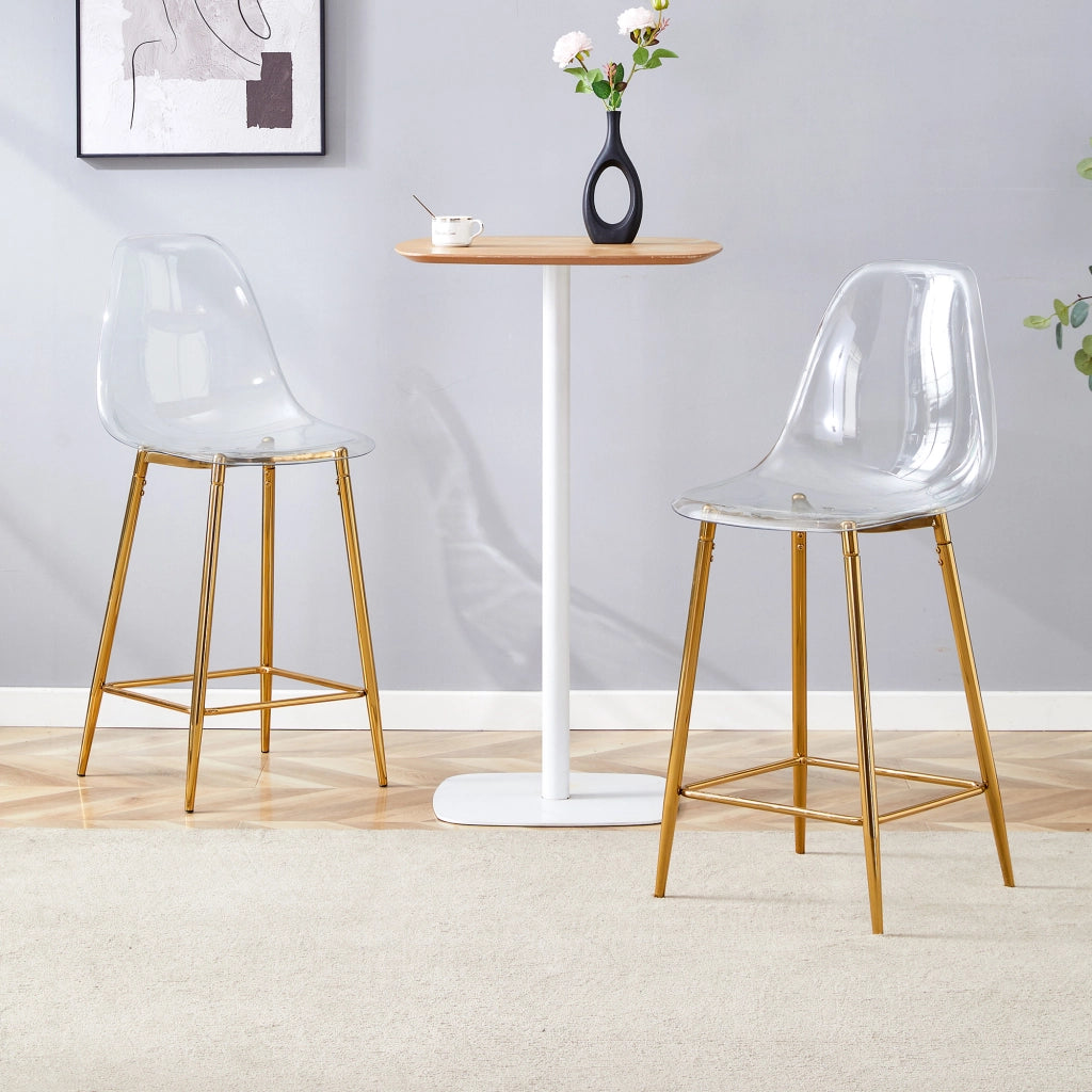Sgabello da bar trasparente con struttura in metallo e poggiapiedi, design moderno oro 66,5 × 48,0 × 37,0 cm